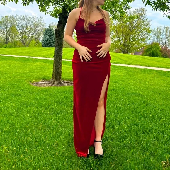 open lace back dress Rachel Formal Glitter Lace-Up Dress